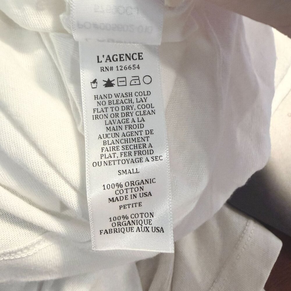L'Agence Benny Long Sleeve Crop Crew Neck Tee White Organic Cotton Size S NWT - Picture 5 of 7